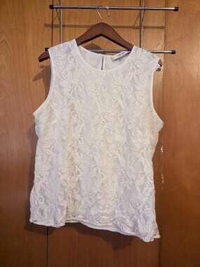 Jones Studio XL White Lace Sleeveless Blouse